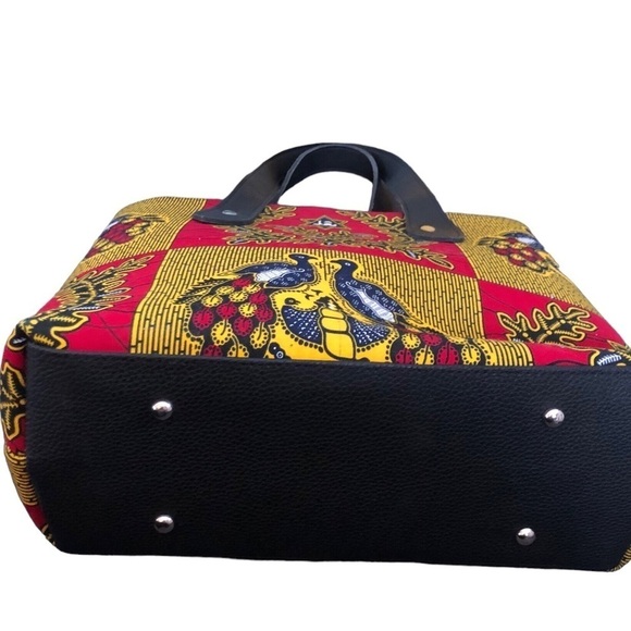 Vibrant Authentic West African Executive Handbag Large Double Leather Handcraft - Picture 3 of 9